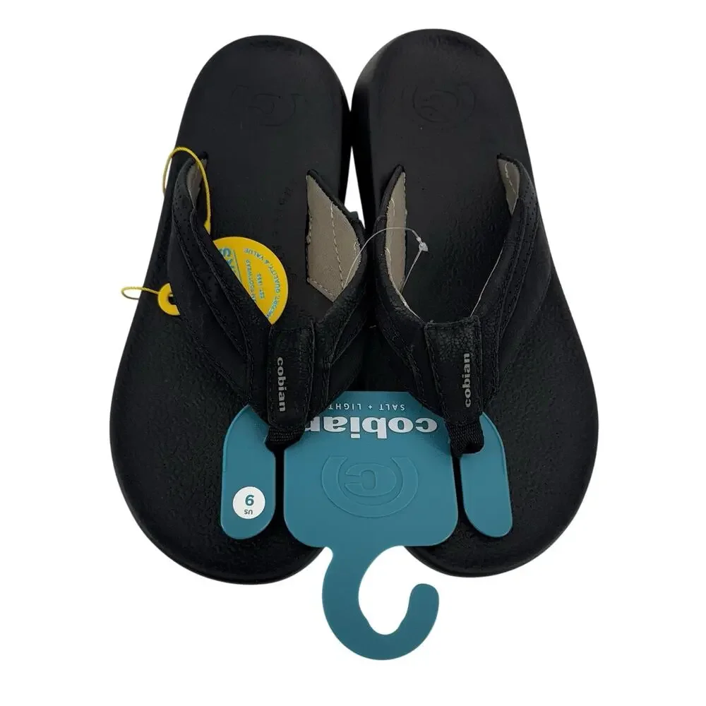 Cobian DRT Salt & Light Flip Flop Sandals Black Leather Men's Size 9